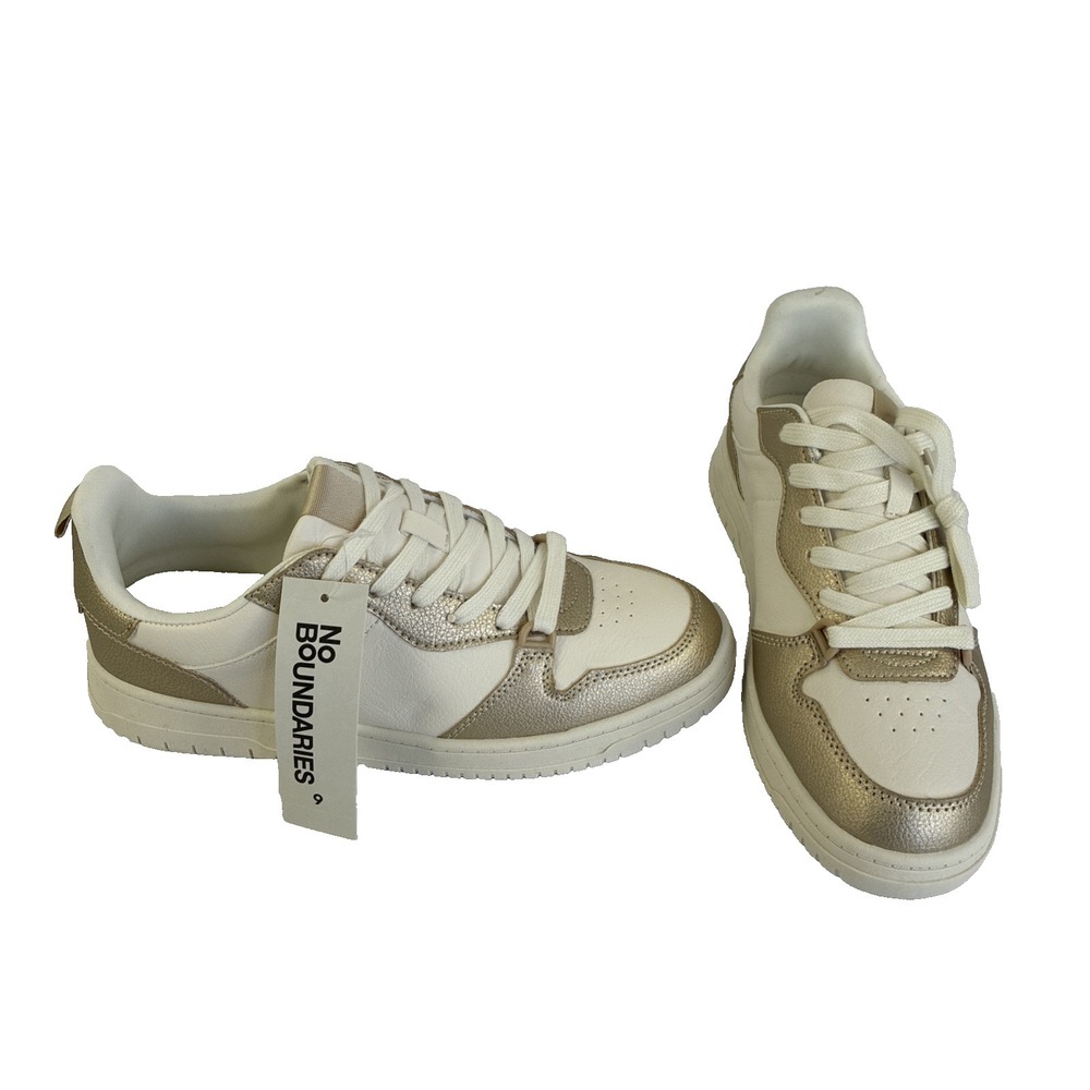 New No Boundaries Women's Lace Up Court Sneakers Gold/White Size 9